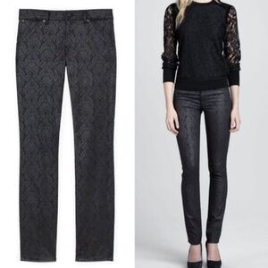 Tory Burch Black Paisley-Jacquard Skinny Pants